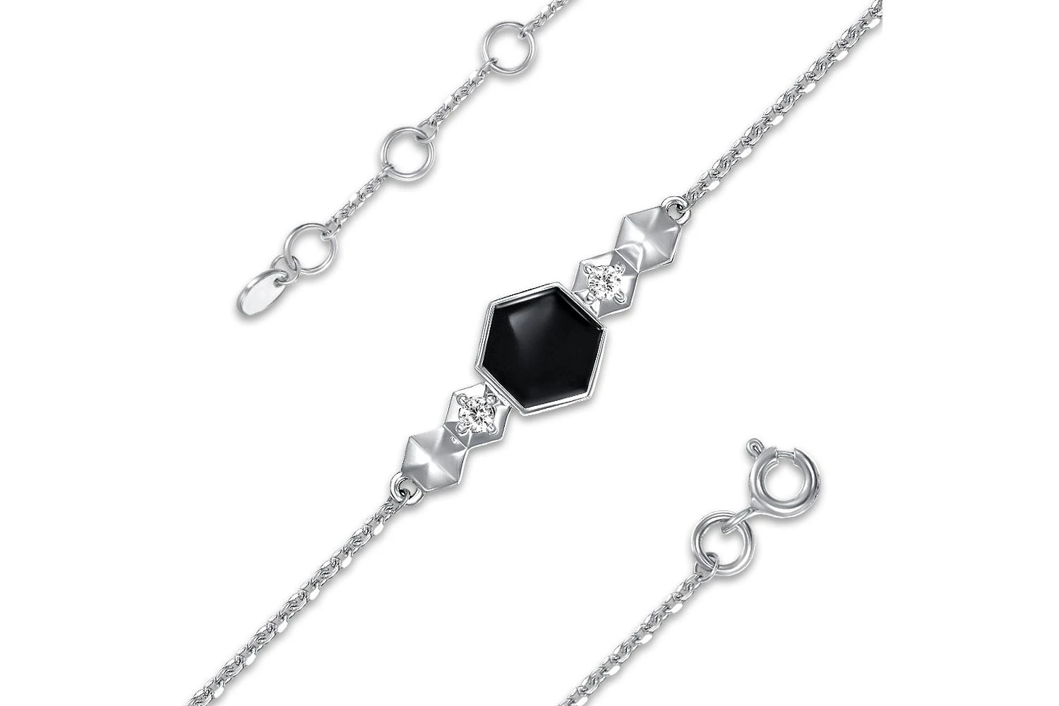 Браслет с шестиугольником из белого золота с 2 фианитами