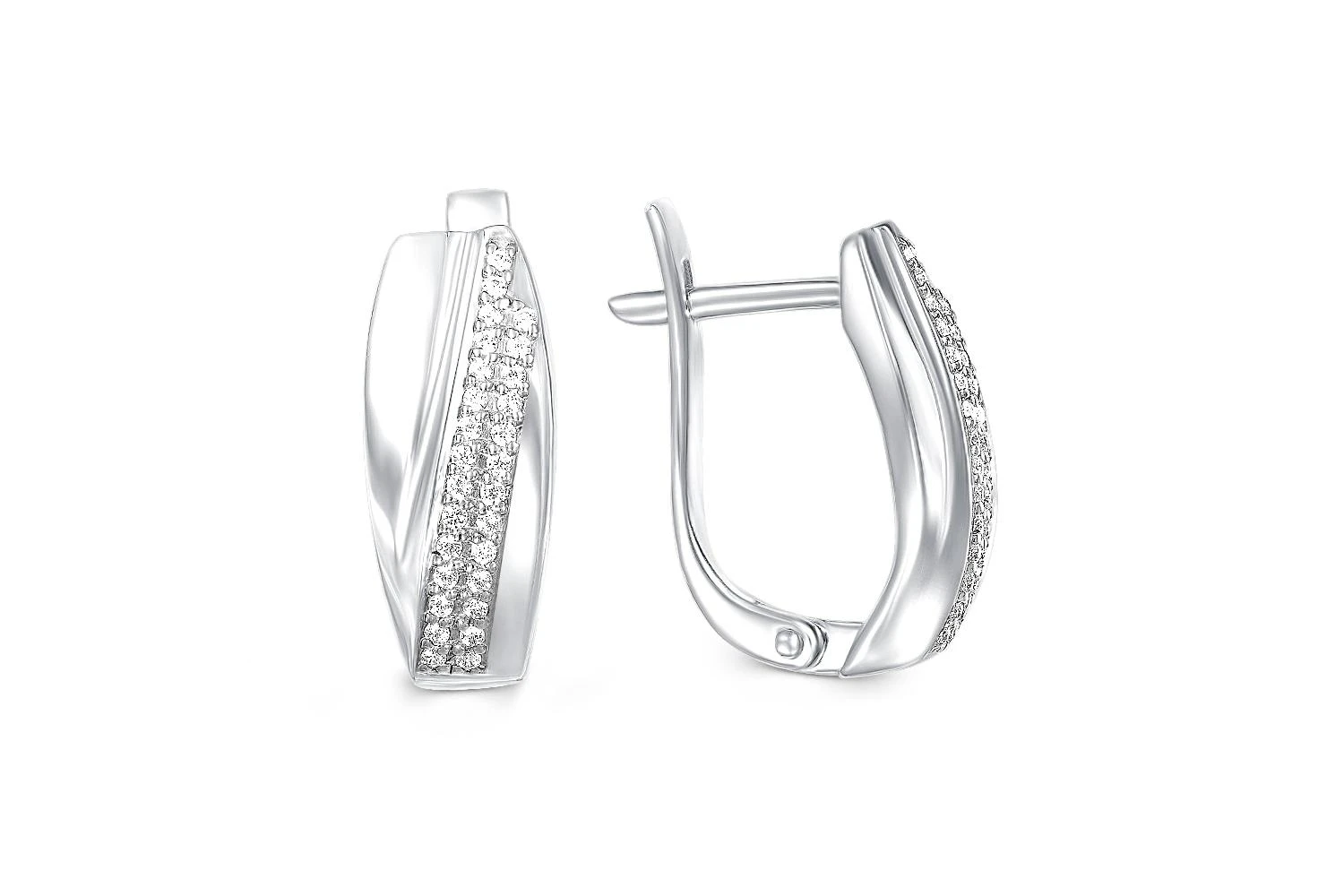 Серьги из белого золота с 56 фианитами