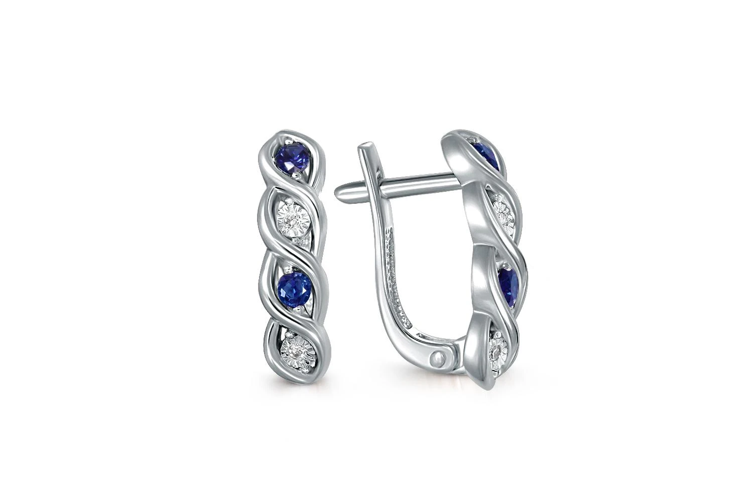 Серьги Дорожки из белого золота с 4 сапфирами и 4 бриллиантами