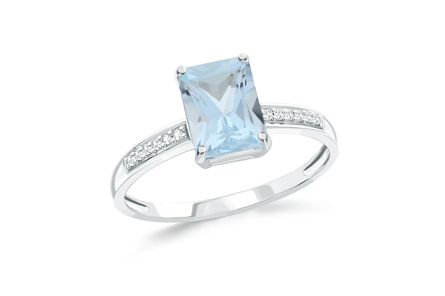 Кольцо из белого золота с топазом sky и 12 бриллиантами