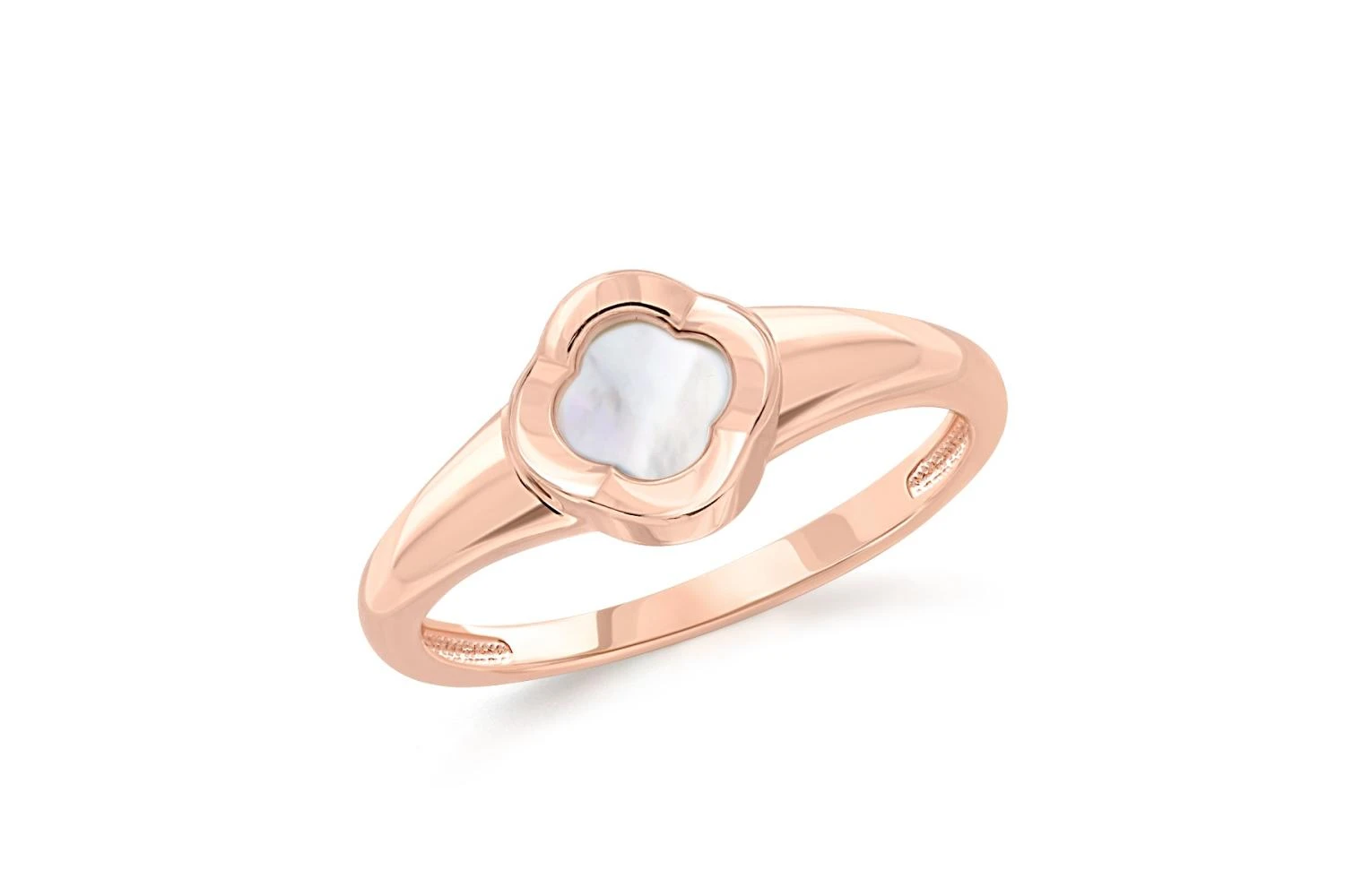 Кольцо Клевер из красного золота с перламутром