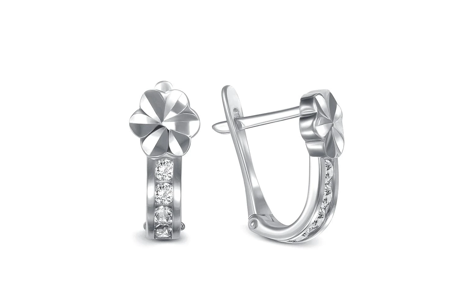 Серьги детские Цветы из белого золота с 8 фианитами