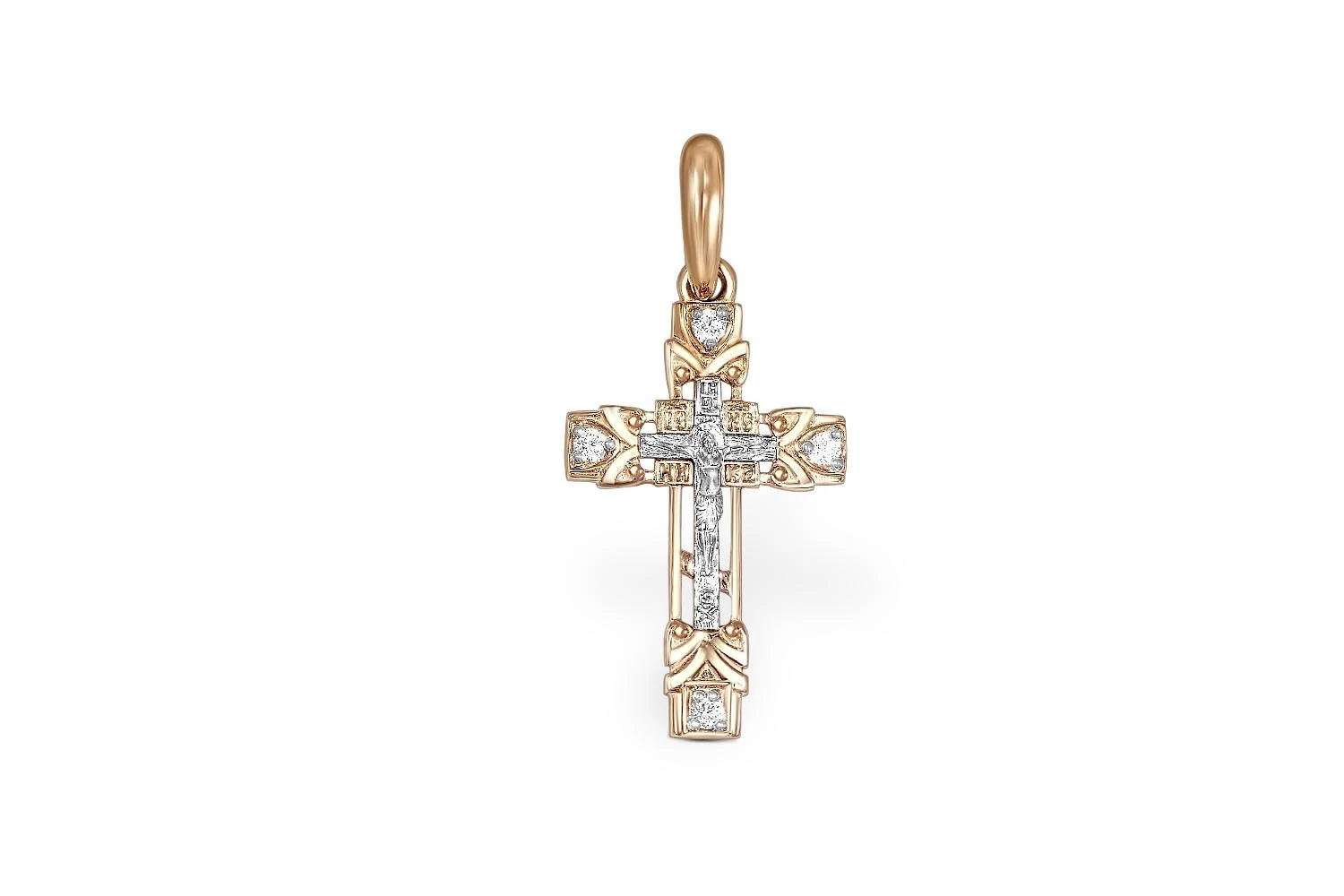 Крест из красного золота с 4 бриллиантами