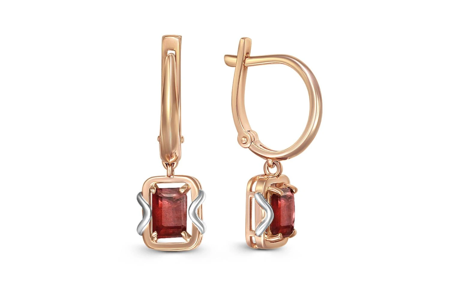 Серьги из красного золота с 2 гранатами