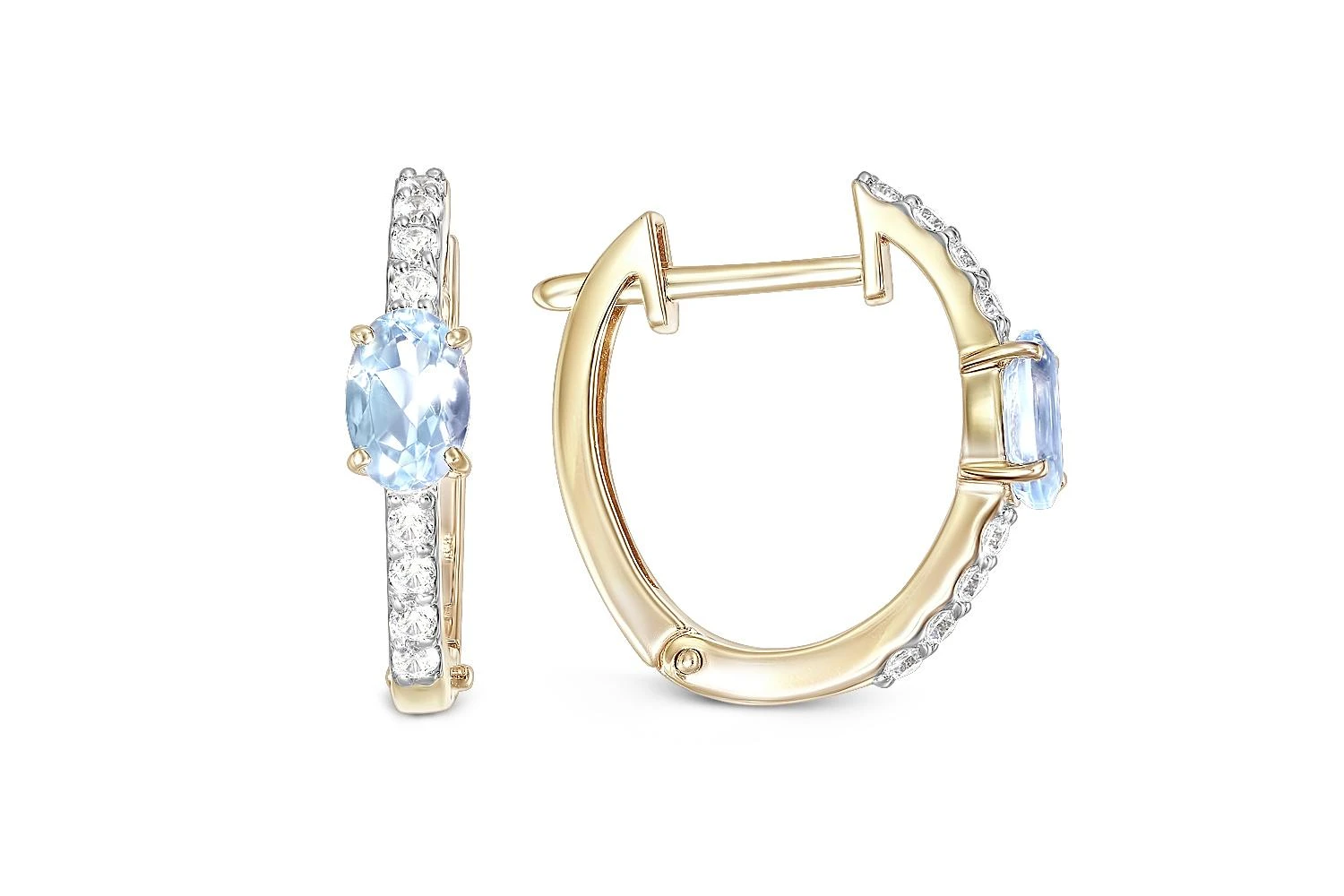 Серьги из жёлтого золота с 2 топазами sky и 16 фианитами