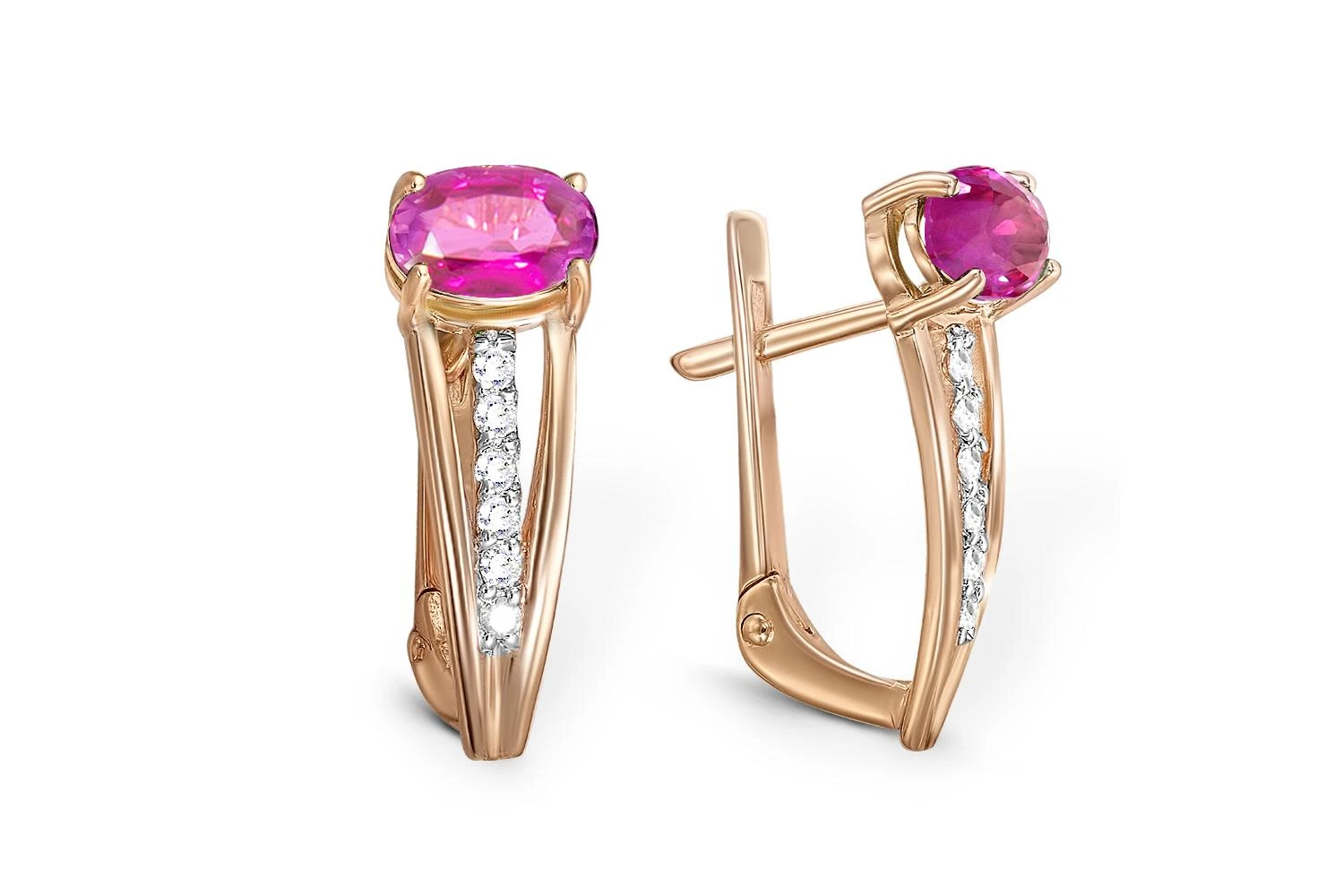 Серьги из красного золота с 2 рубинами и 12 бриллиантами