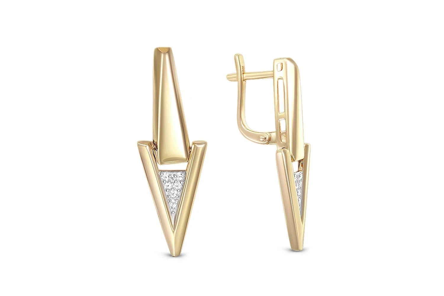 Серьги Треугольники из жёлтого золота с 12 фианитами