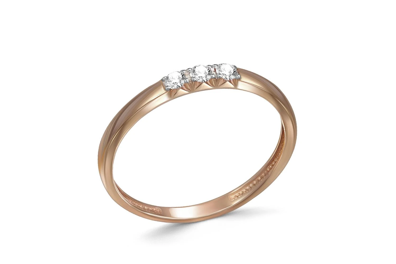 Кольцо из красного золота с 3 фианитами