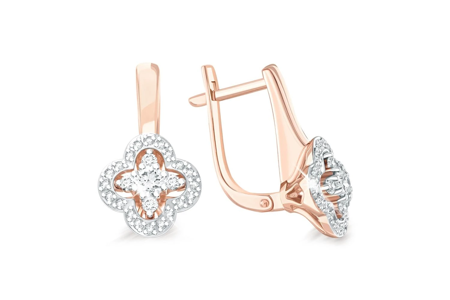 Серьги Клевер из красного золота с 50 бриллиантами