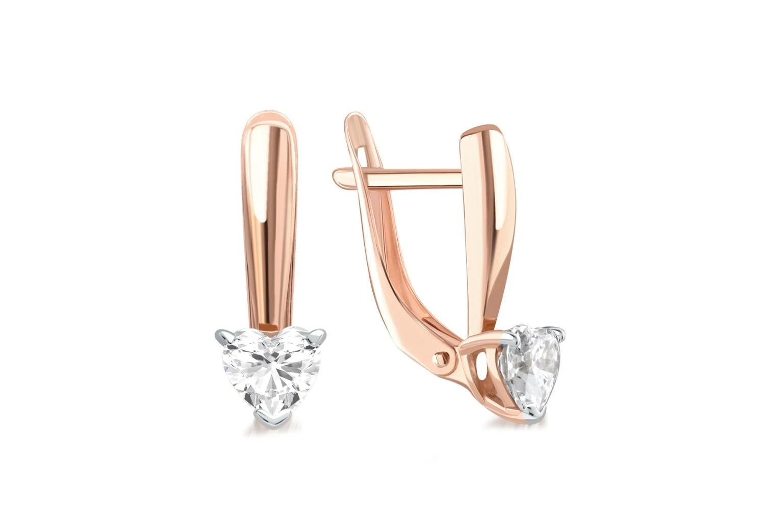 Серьги Сердца из красного золота с 2 муассанитами