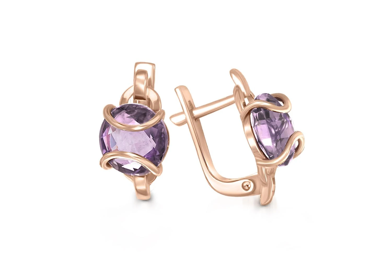 Серьги из красного золота с 2 аметистами