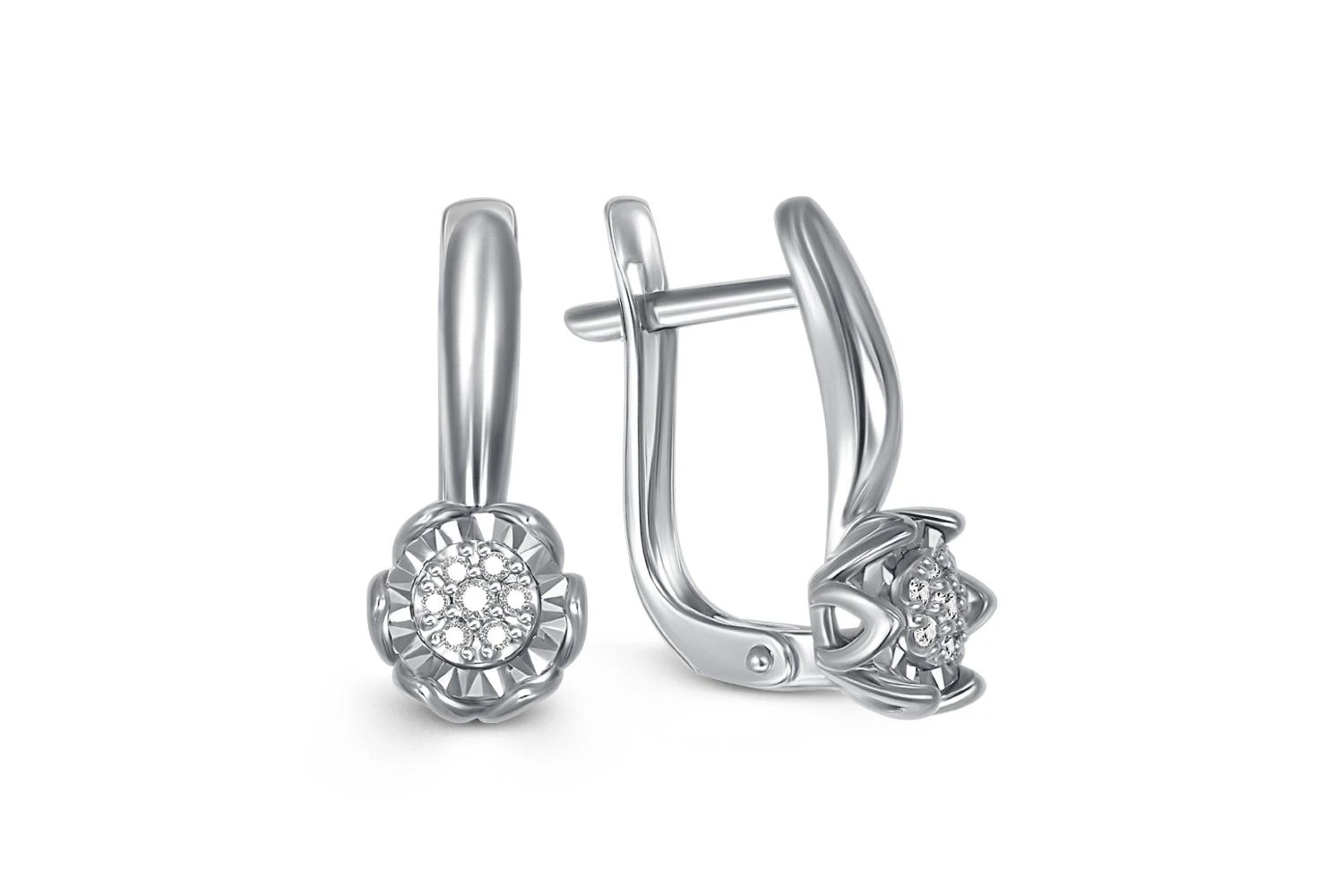 Серьги Цветы из белого золота с 14 бриллиантами