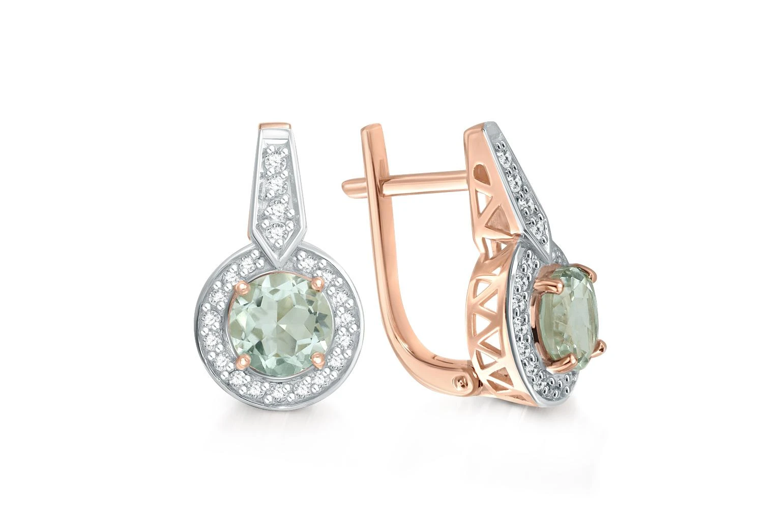 Серьги из красного золота с 2 аметистами и 42 фианитами