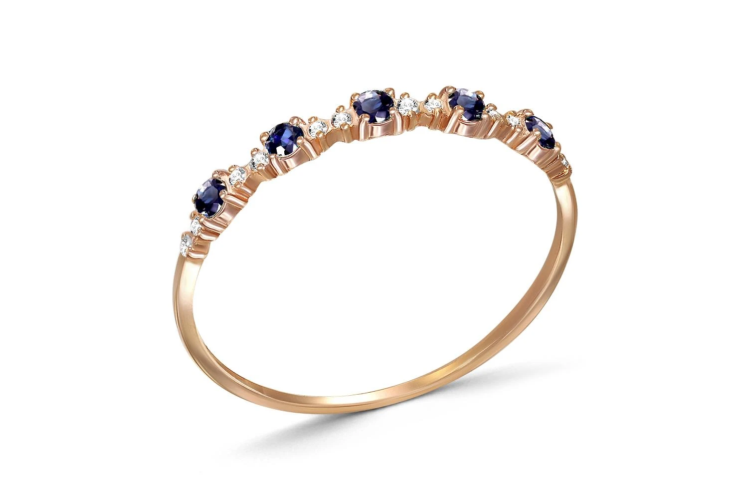 Кольцо из красного золота с 5 сапфирами и 12 бриллиантами