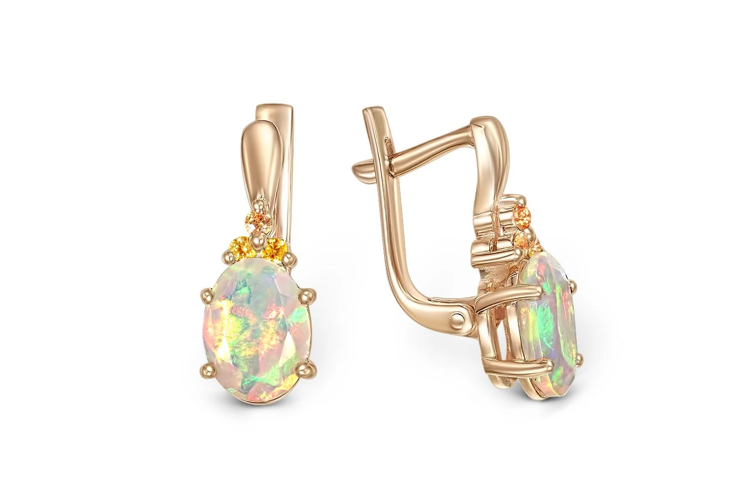 Серьги из красного золота с 2 опалами и 6 сапфирами