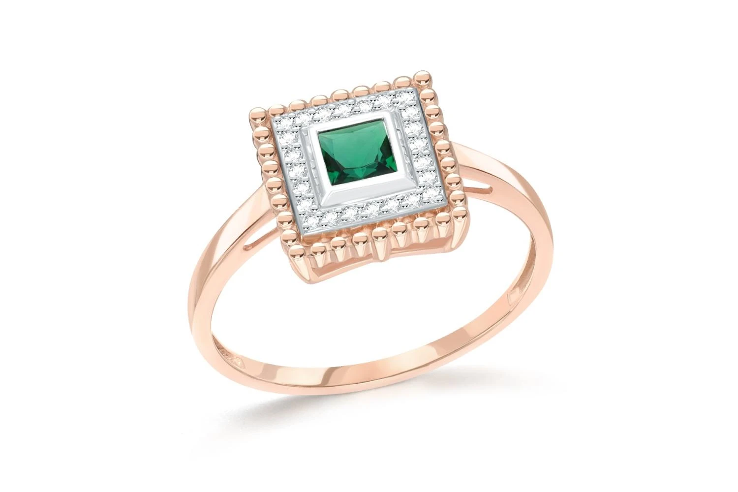 Кольцо из красного золота с изумрудом и 24 фианитами