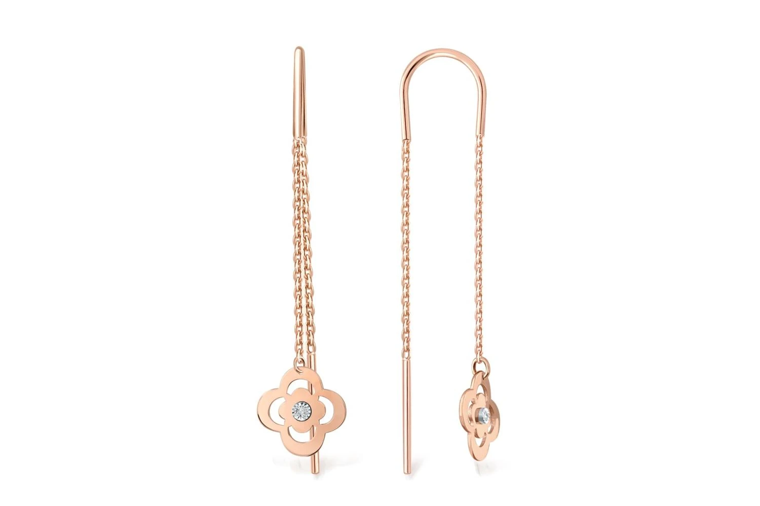 Серьги-продёвки из красного золота с 2 фианитами