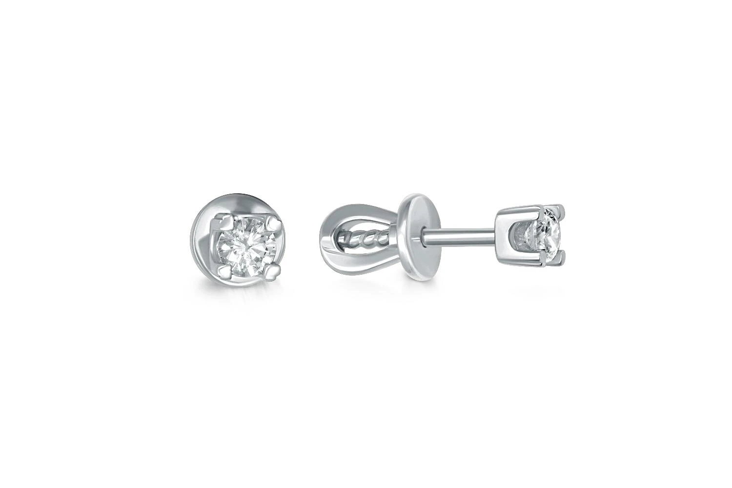 Серьги-пусеты из белого золота с 2 бриллиантами