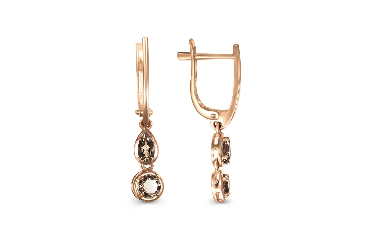 Серьги из красного золота с 4 раухтопазами