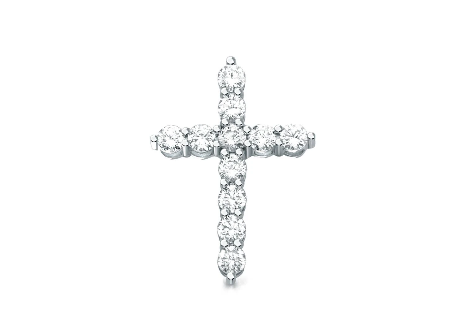 Крест из белого золота с 11 выращенными бриллиантами