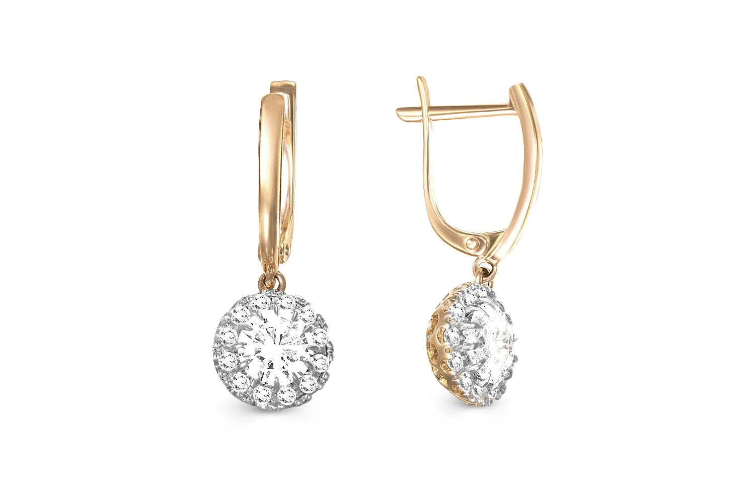 Серьги из жёлтого золота с 26 фианитами