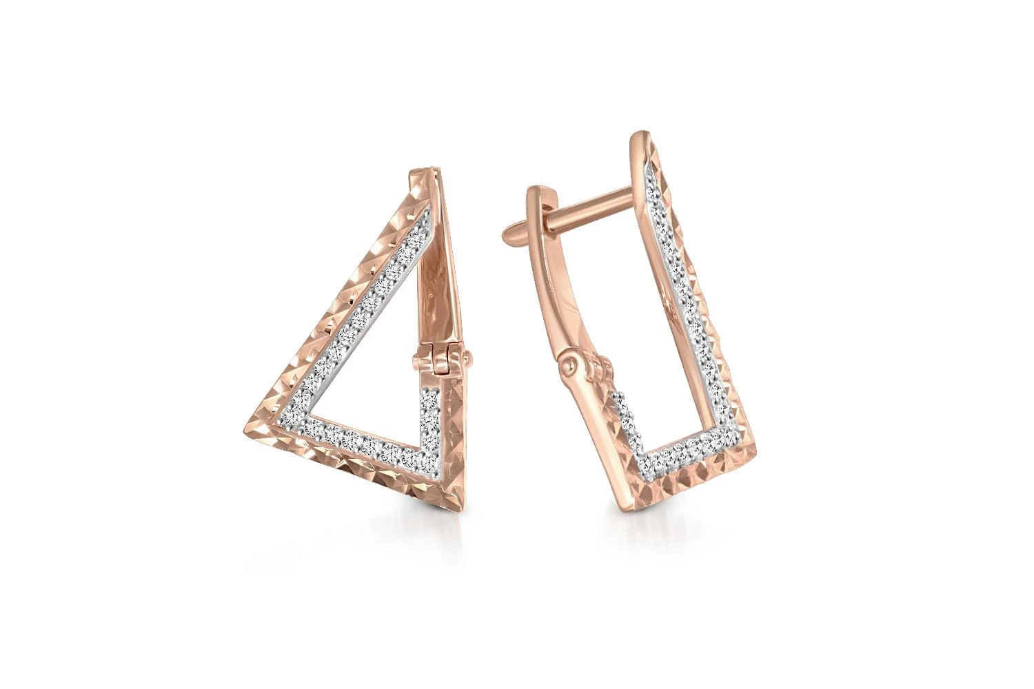 Серьги Треугольники из красного золота с 44 фианитами