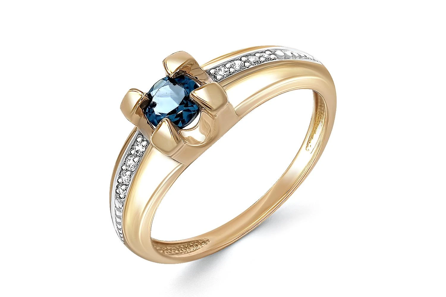 Кольцо из жёлтого золота с топазом лондон и 8 фианитами