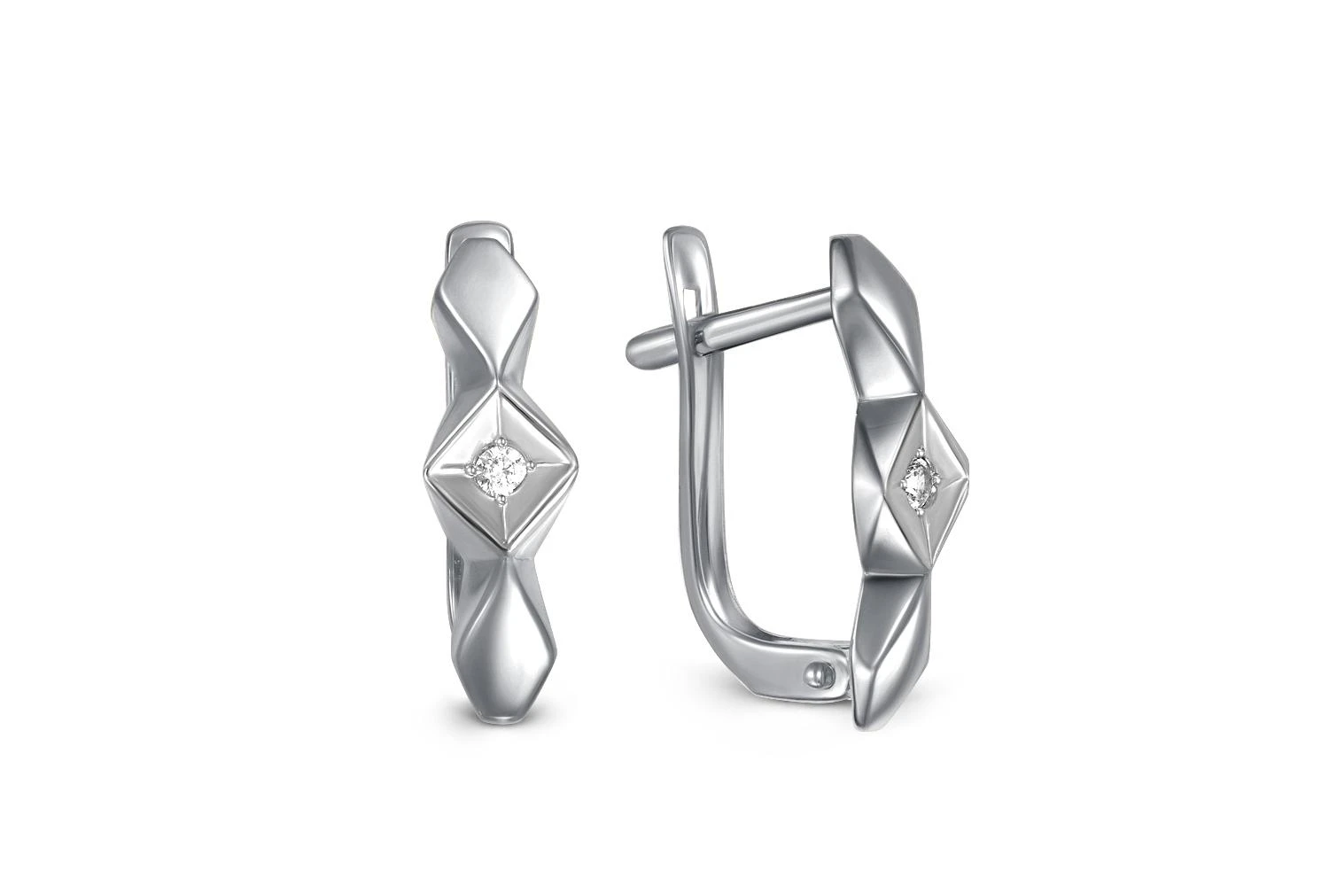 Серьги из белого золота с 2 фианитами
