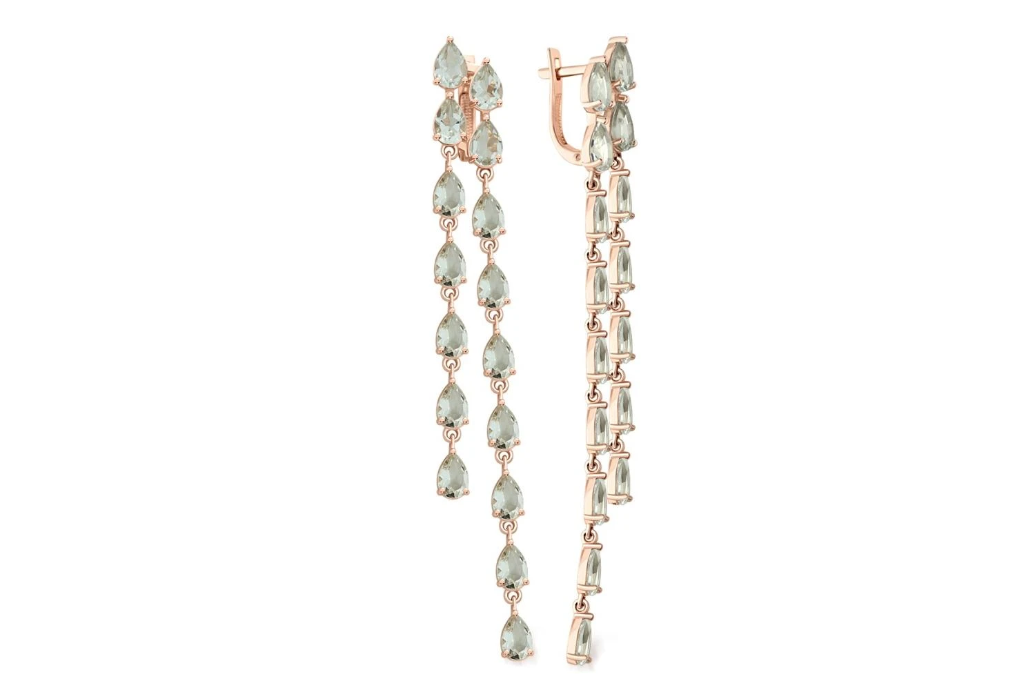 Серьги Дорожки из красного золота с 32 празиолитами