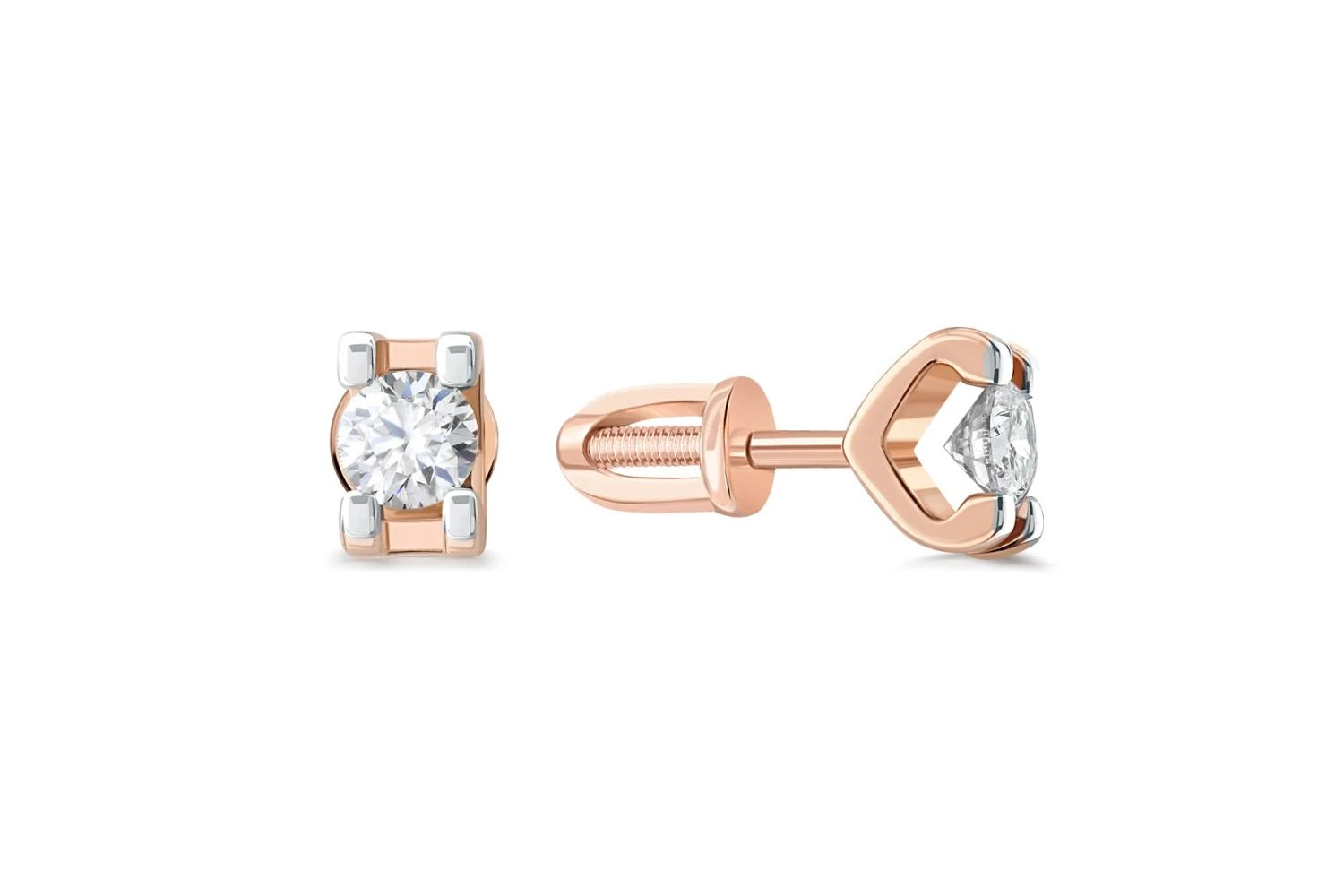 Серьги-пусеты из красного золота с 2 бриллиантами