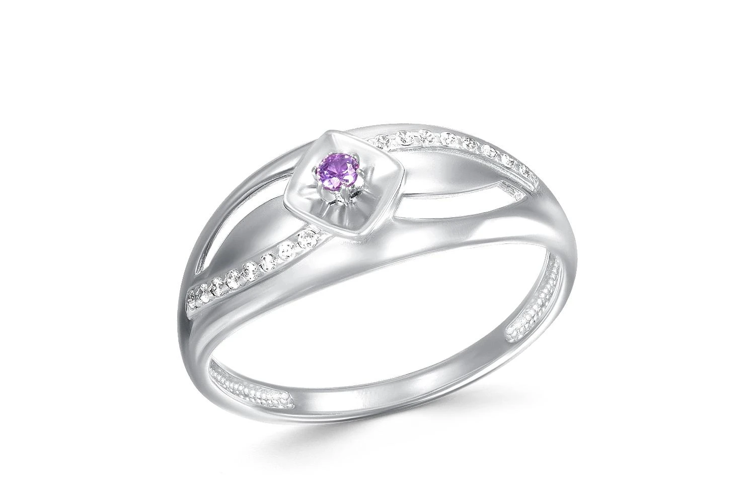 Кольцо из белого золота с аметистом и 16 бриллиантами