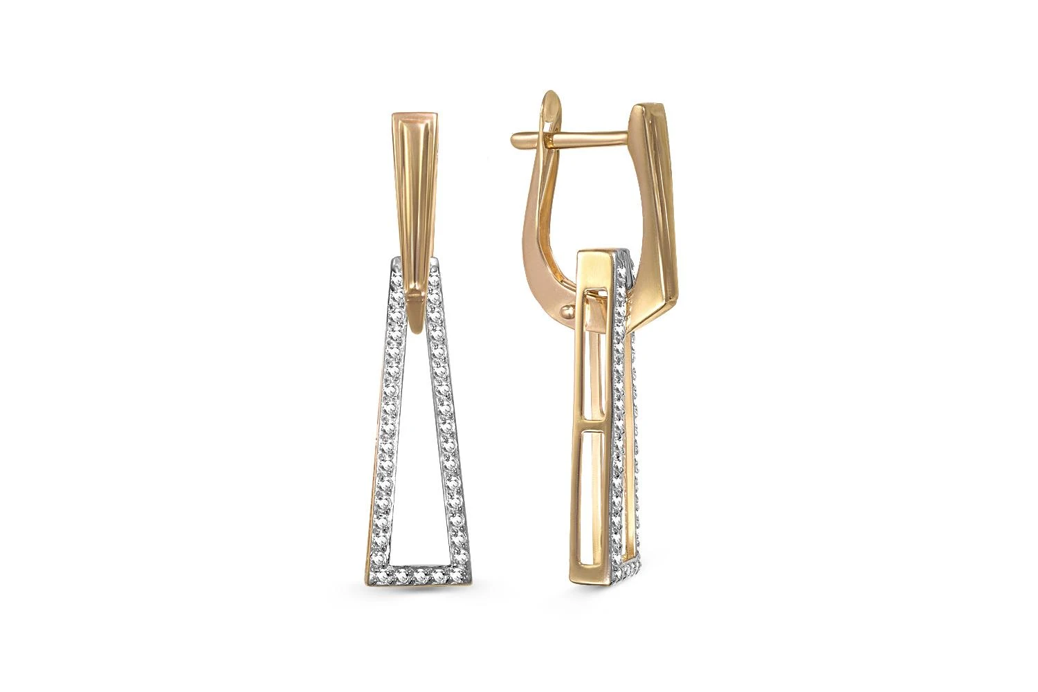 Серьги-трансформеры из жёлтого золота с 74 фианитами