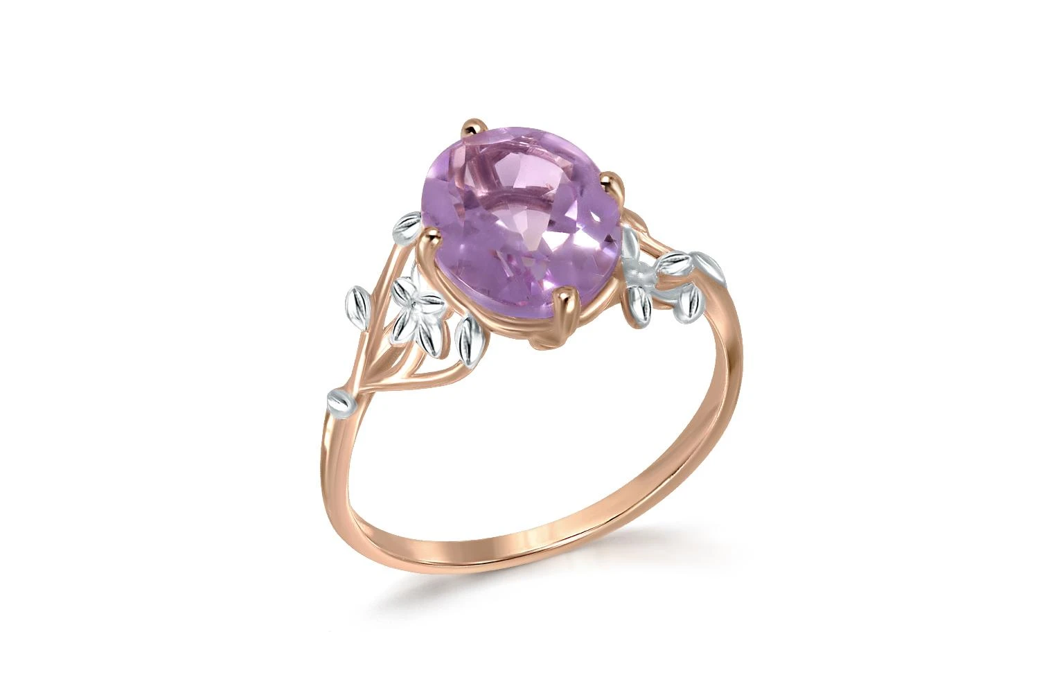 Кольцо Веточка из красного золота с аметистом