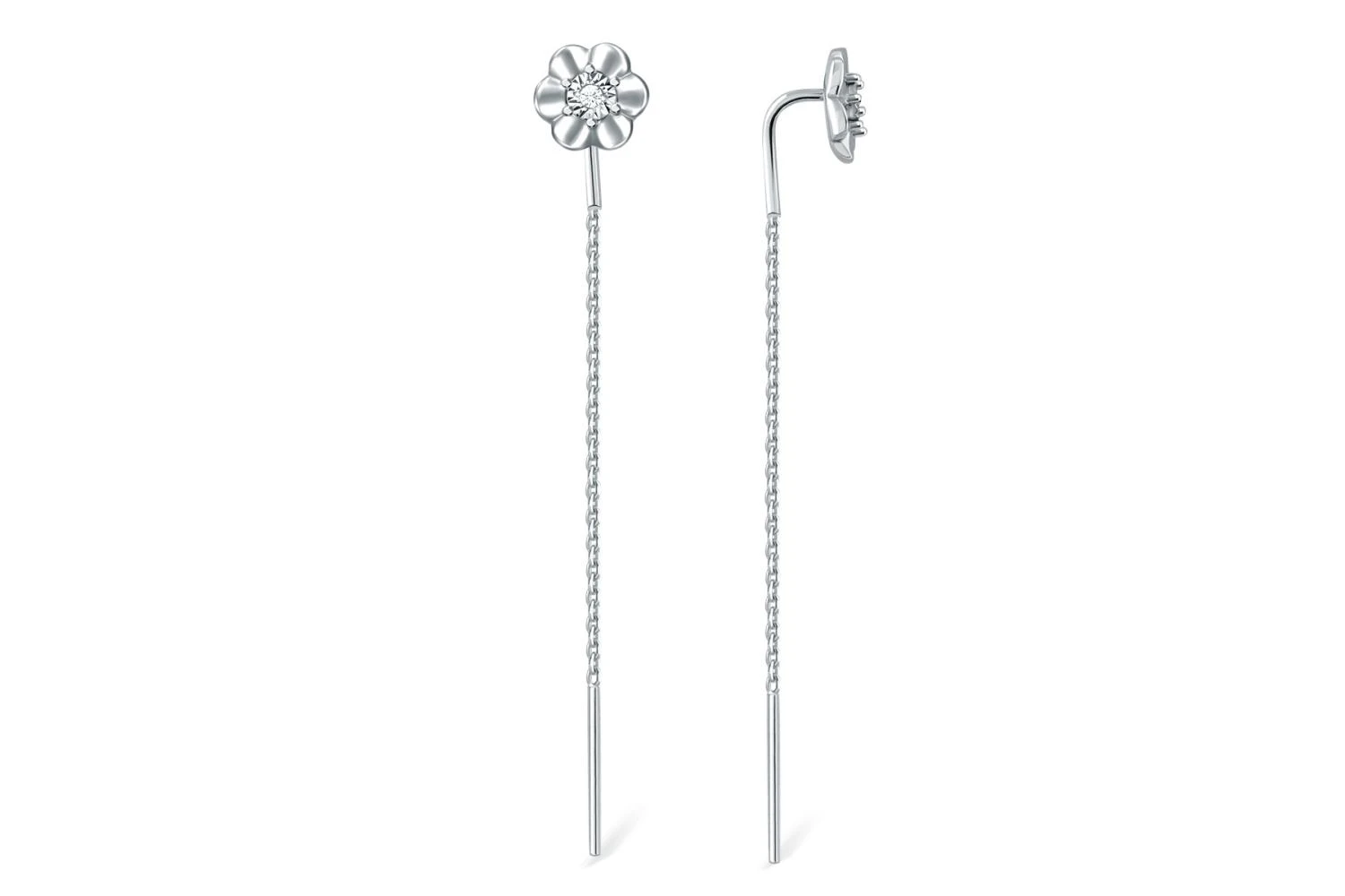 Серьги-продёвки из белого золота с 2 бриллиантами