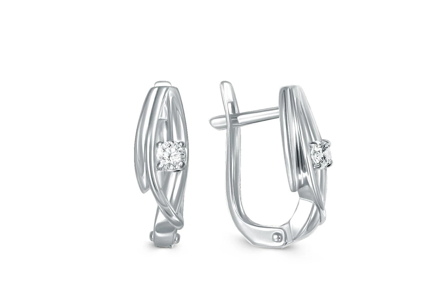 Серьги из белого золота с 2 фианитами