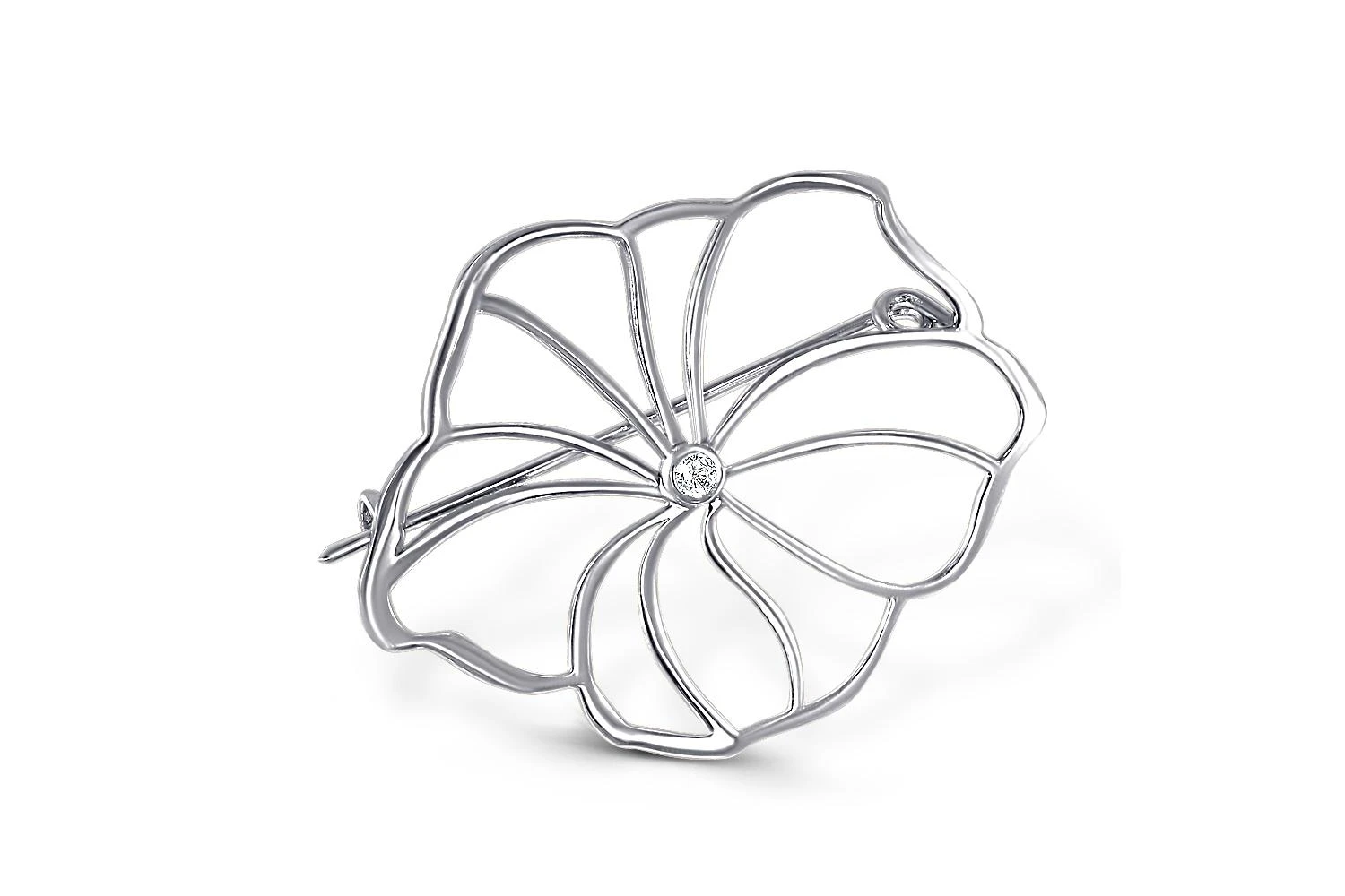 Брошь Цветок из белого золота с бриллиантом