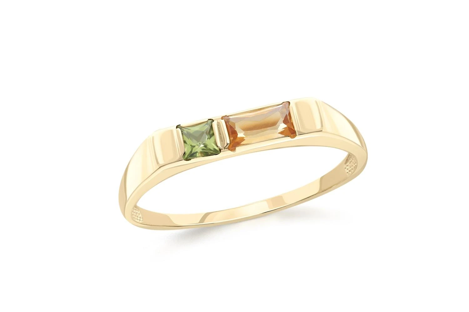 Кольцо из жёлтого золота с цитрином и хризолитом