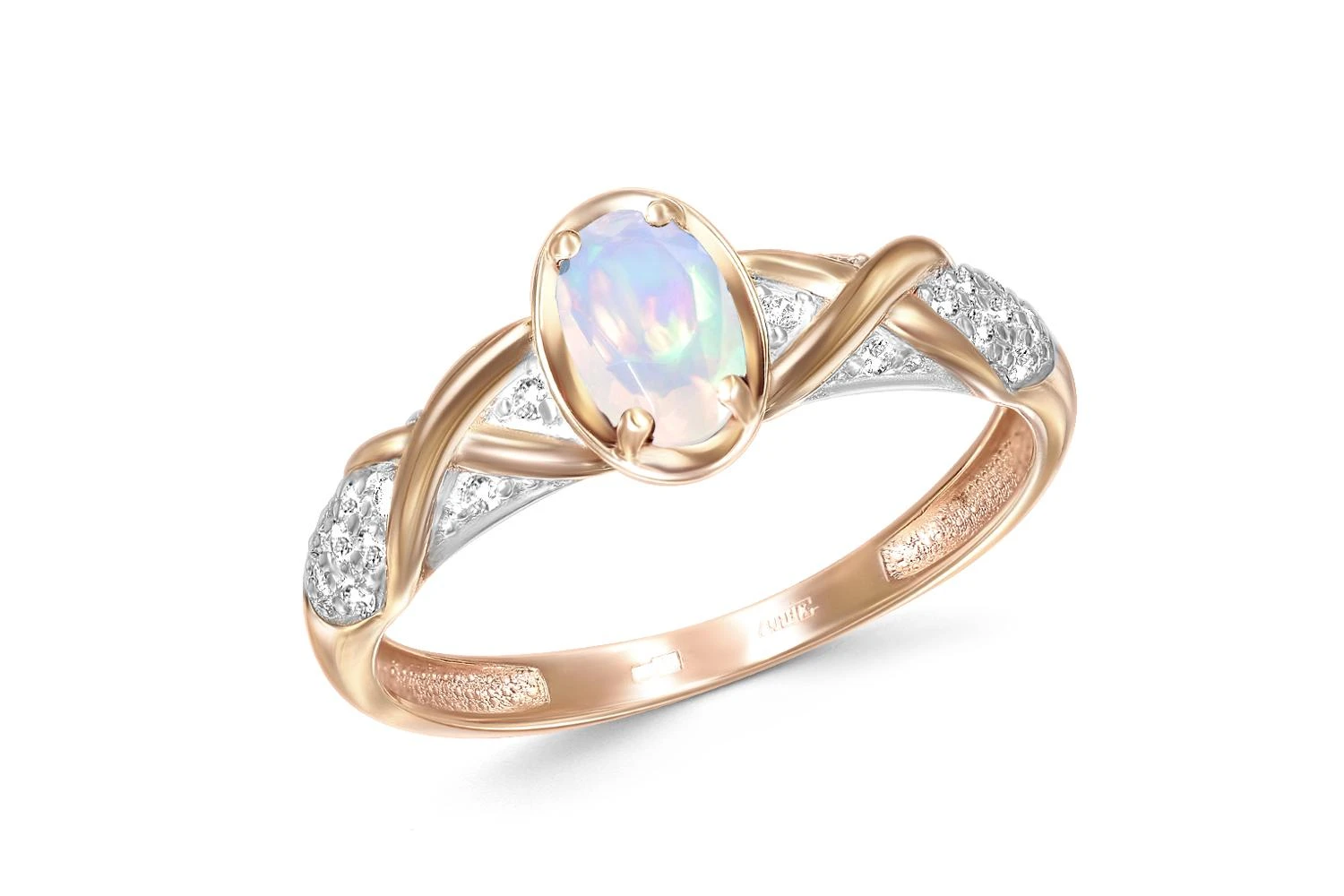 Кольцо из красного золота с опалом и 20 фианитами