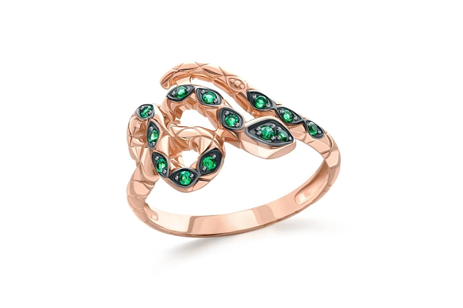 Кольцо Змея из красного золота с 13 фианитами