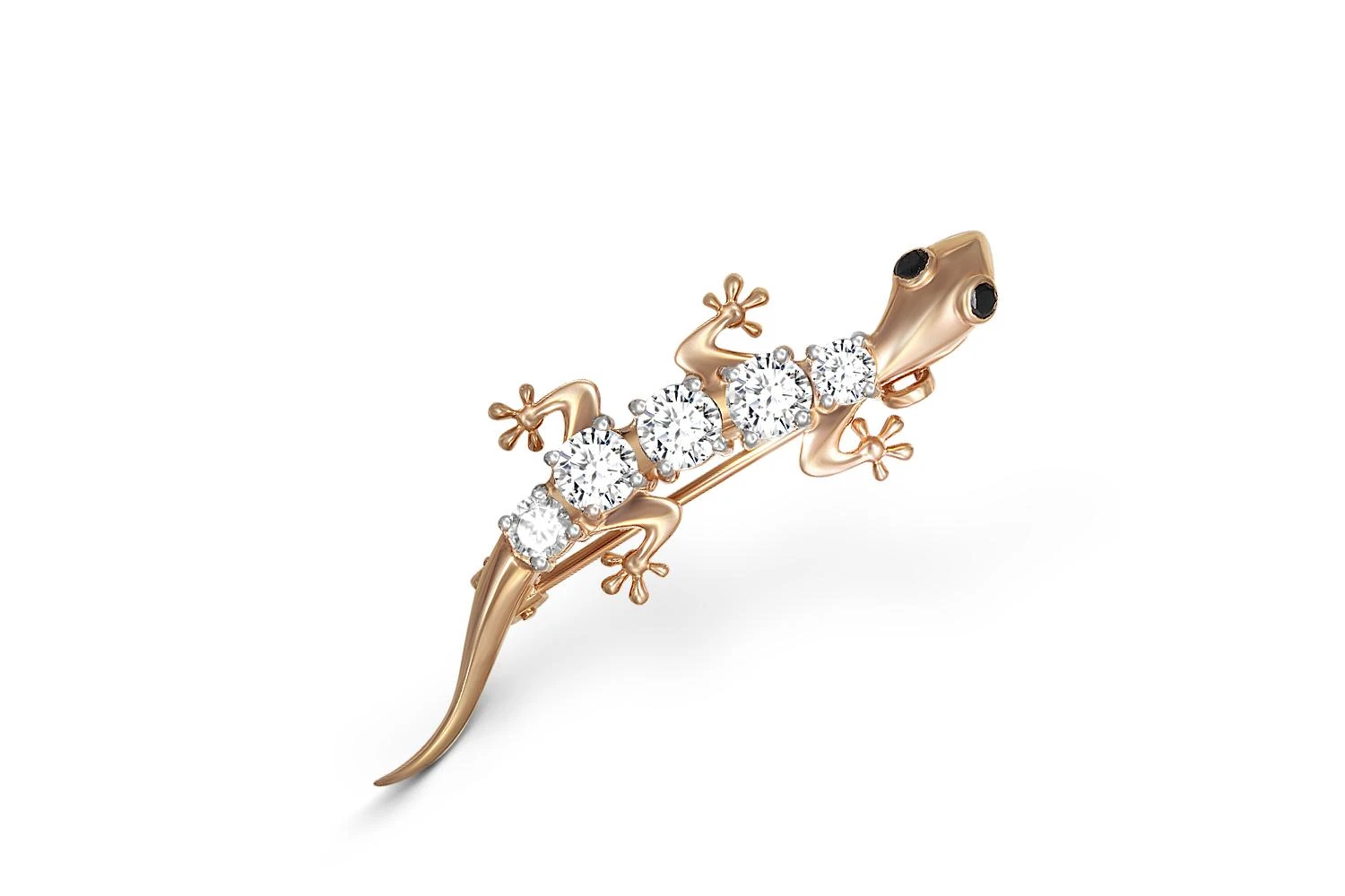 Брошь Ящерица из красного золота с 7 фианитами