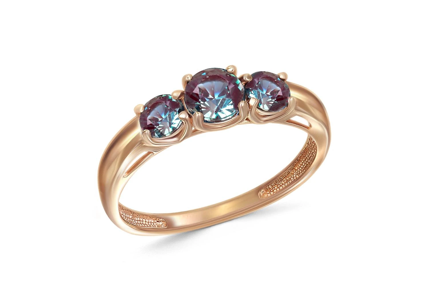 Кольцо из красного золота с 3 александритами