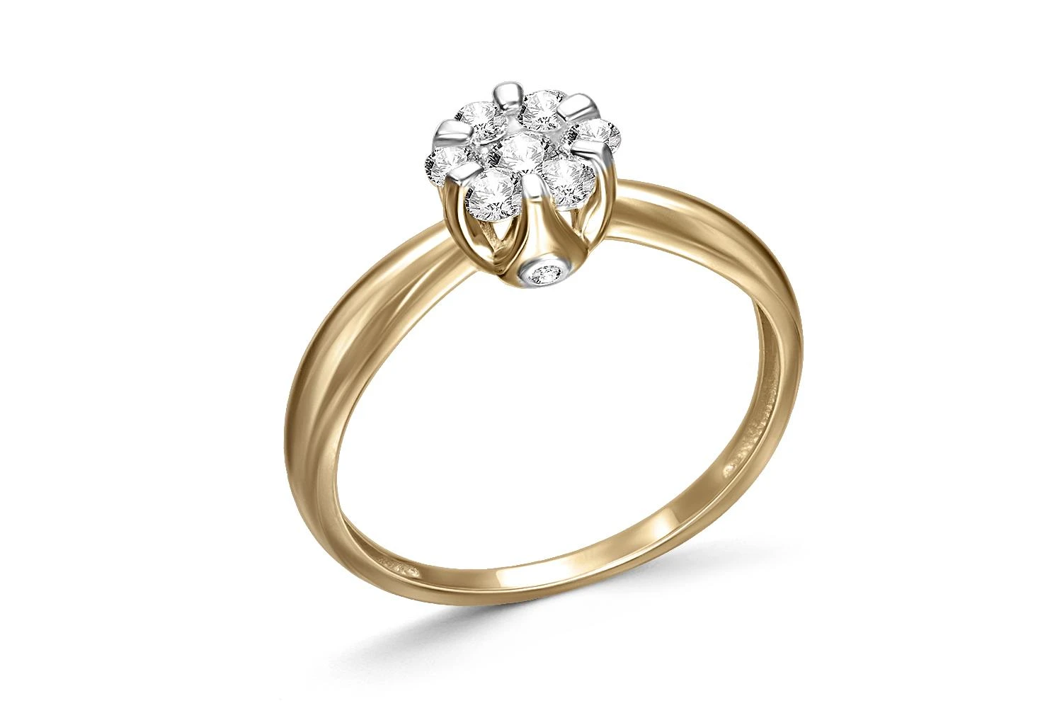 Кольцо Малинка из жёлтого золота с 9 бриллиантами