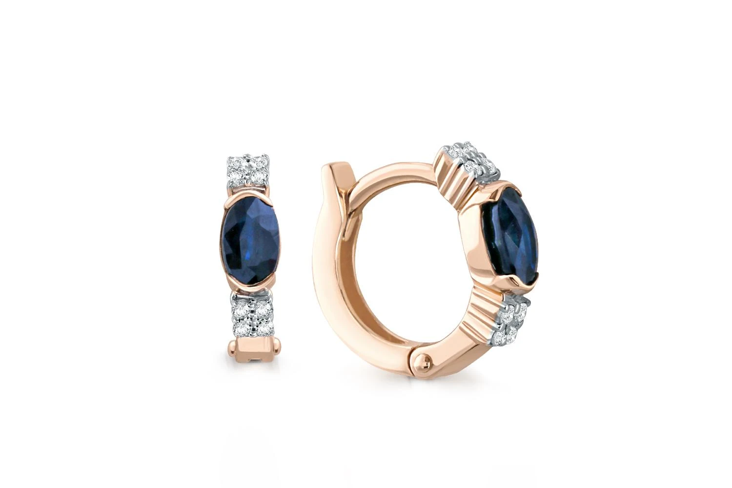 Серьги из красного золота с 2 сапфирами и 16 бриллиантами