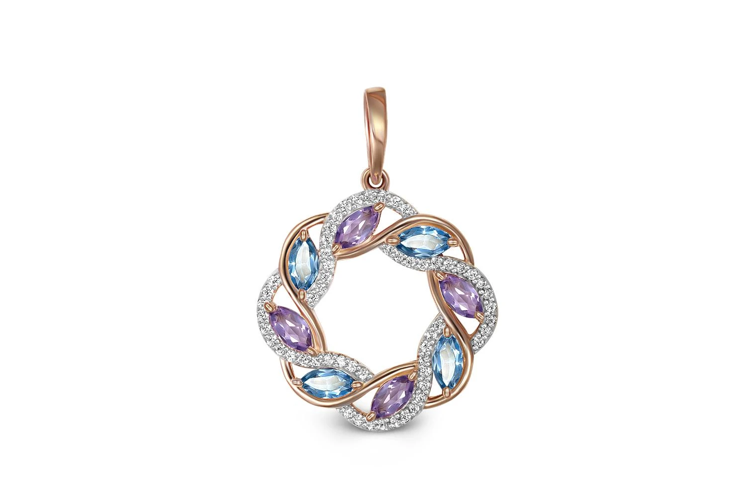 Подвеска из красного золота с аметистами, топазами swiss и фианитами
