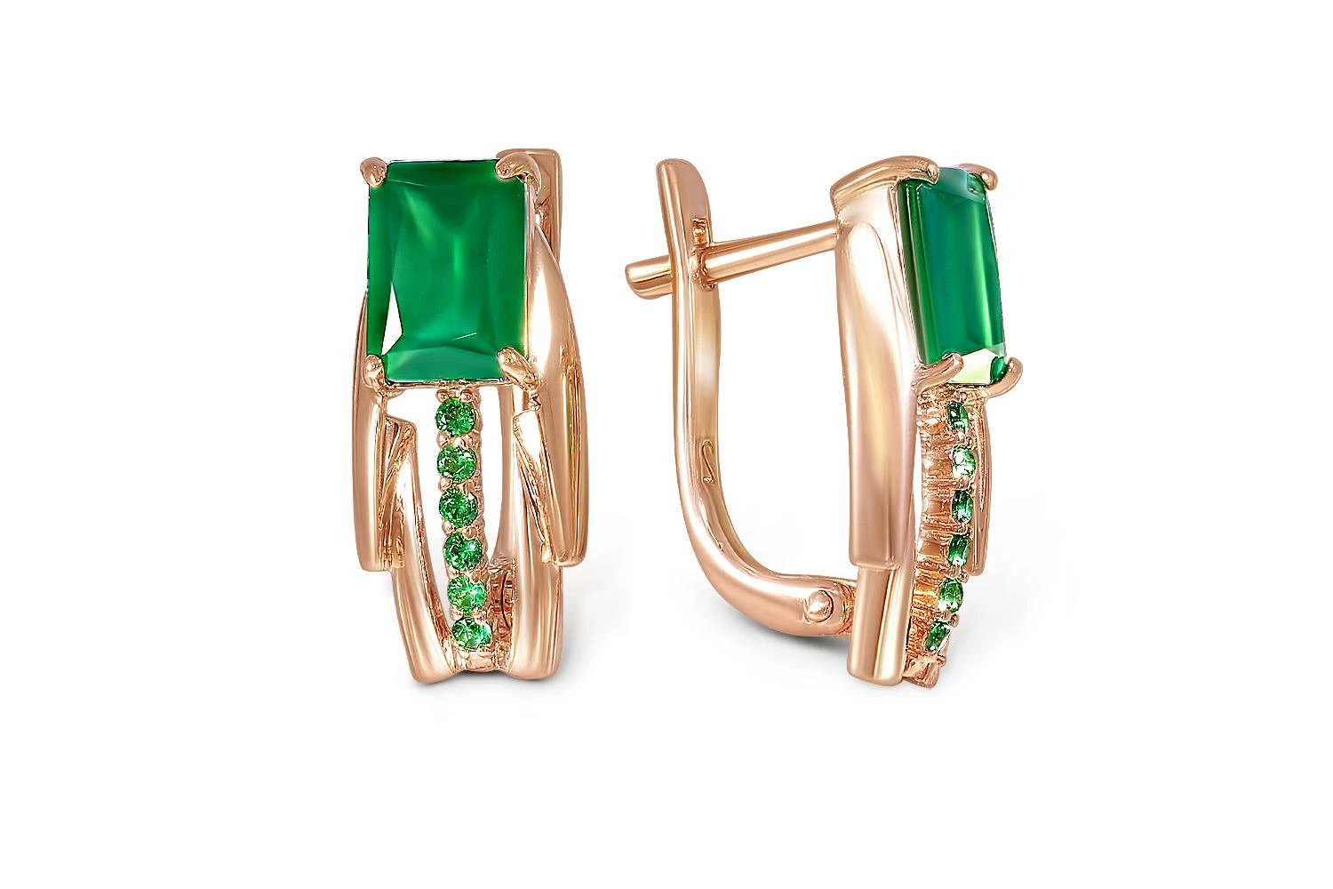 Серьги из красного золота с 2 агатами и 12 фианитами