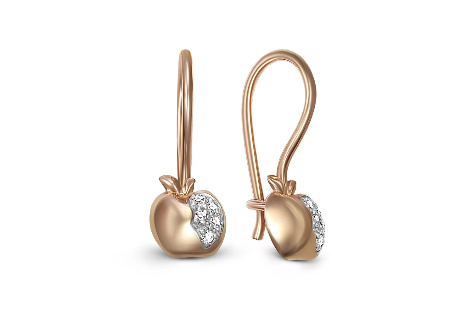 Детские серьги Яблоки из красного золота с 10 фианитами