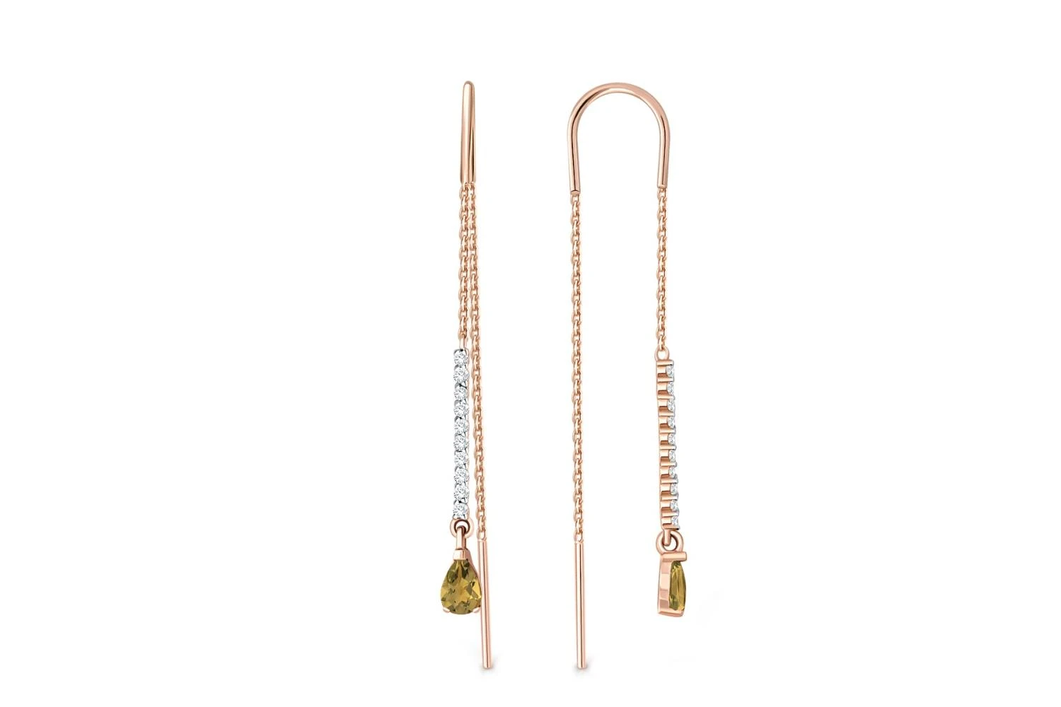 Серьги-продёвки Дорожки из красного золота с 2 султанитами и 20 фианитами