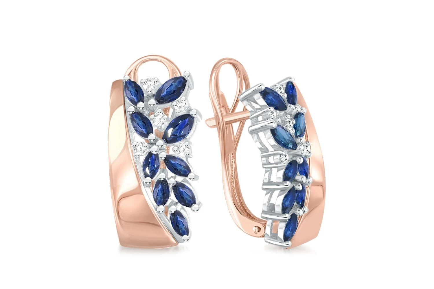 Серьги из красного золота с 18 сапфирами и 10 бриллиантами