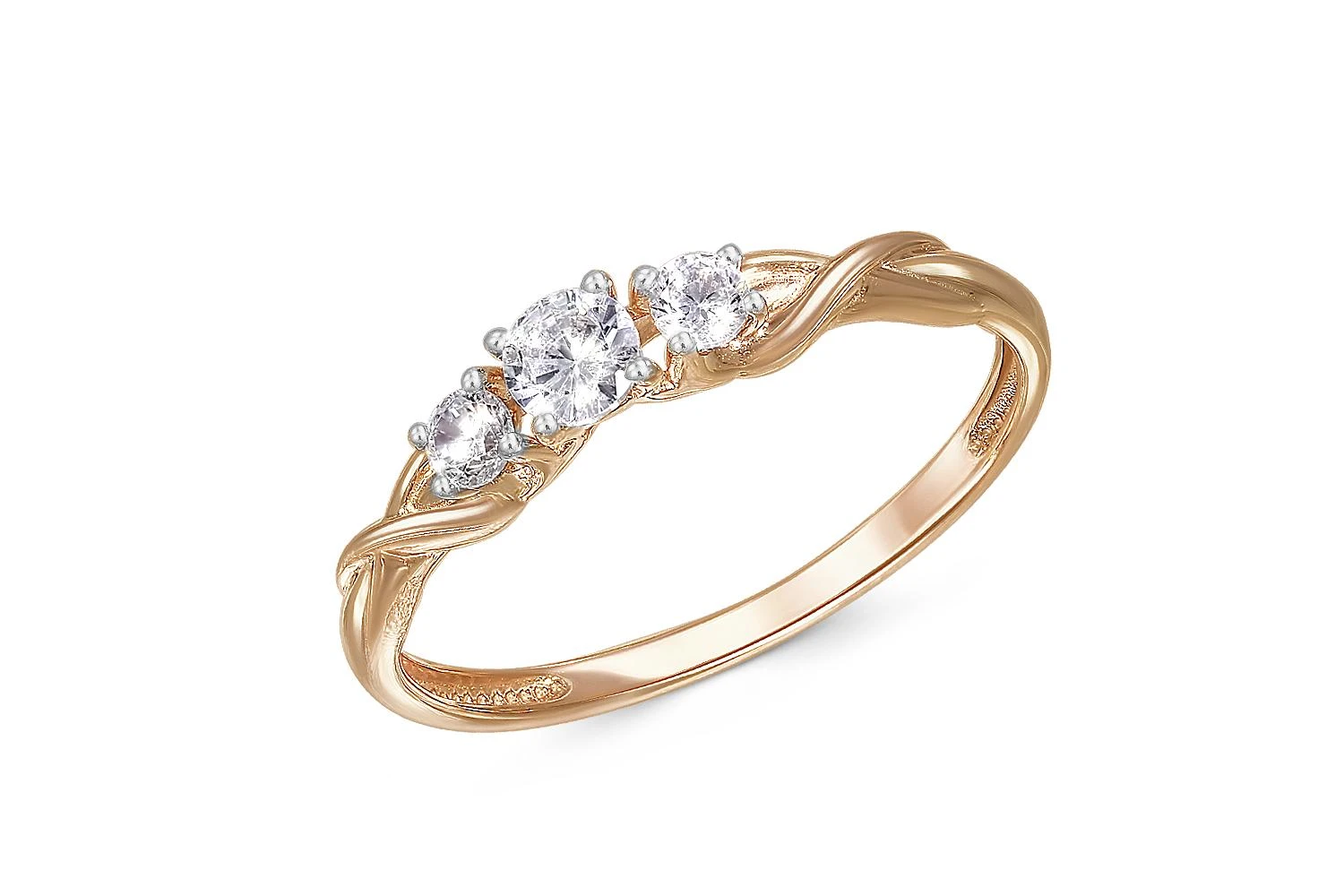 Кольцо из красного золота с 3 бриллиантами