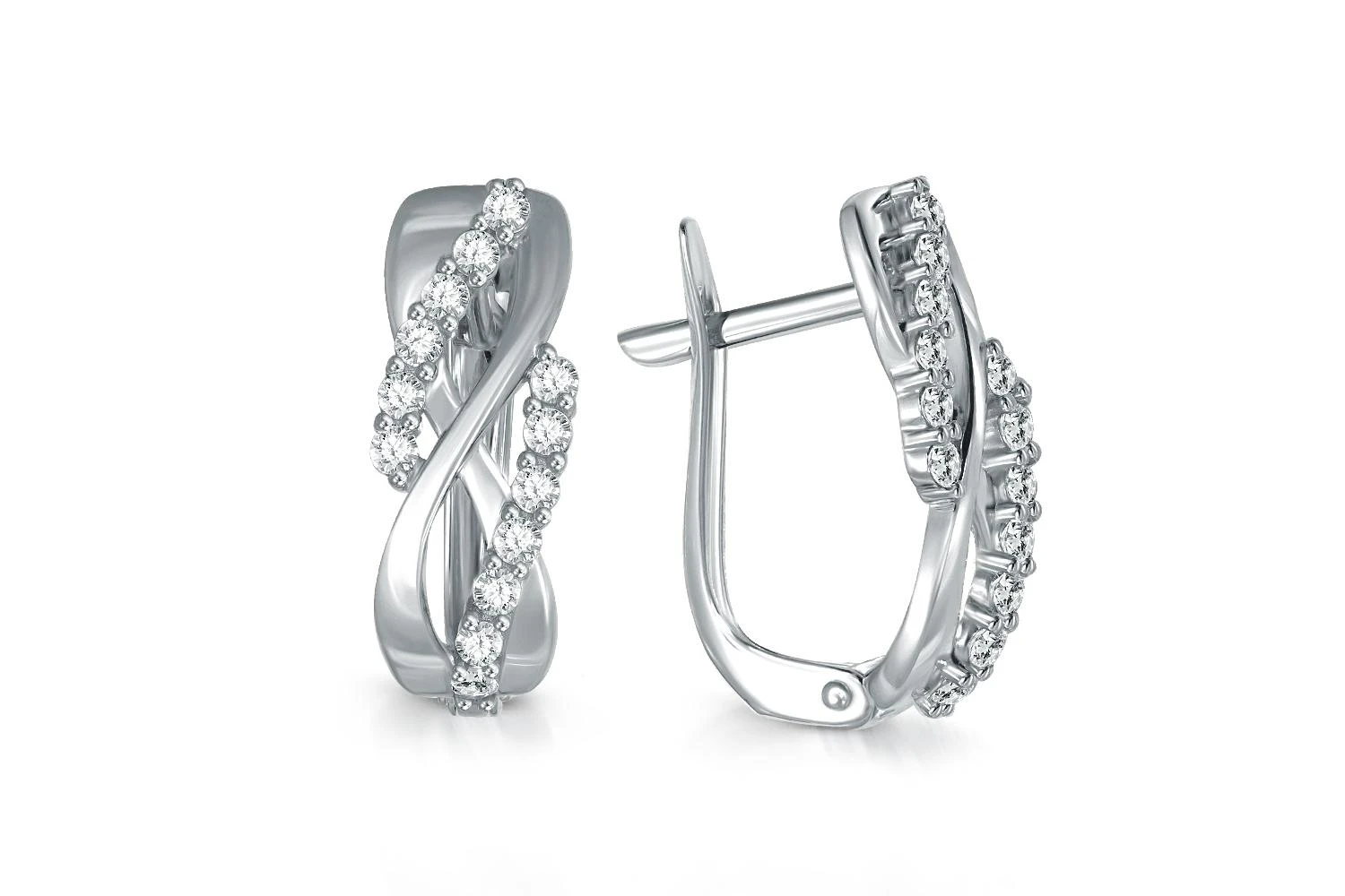 Серьги из белого золота с 26 фианитами